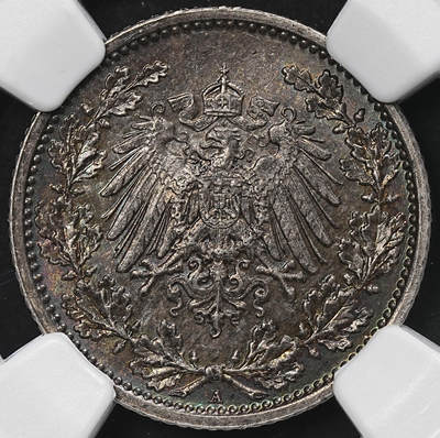 修遠堂世界钱币第九十九期 - NGC MS64 1918年德国1/2马克银币 A厂铭 黑五彩