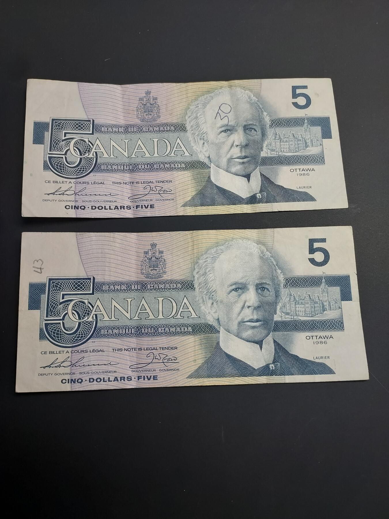 博彦收藏   1月3日 8点钱币专场 全场包邮 加拿大 鸟版 5元2枚 流通品