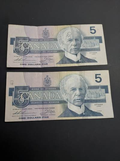 博彦收藏   1月3日 8点钱币专场 全场包邮 - 加拿大 鸟版 5元2枚 流通品