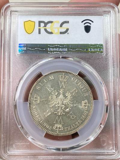 万国钱币拍卖第058期（万国新年大拍） PCGS MS65 1861年德国普鲁士威廉国王加冕纪念泰勒 著名的毛衣泰勒 原味淡彩丝绸光泽 达到BU级别已非常不易