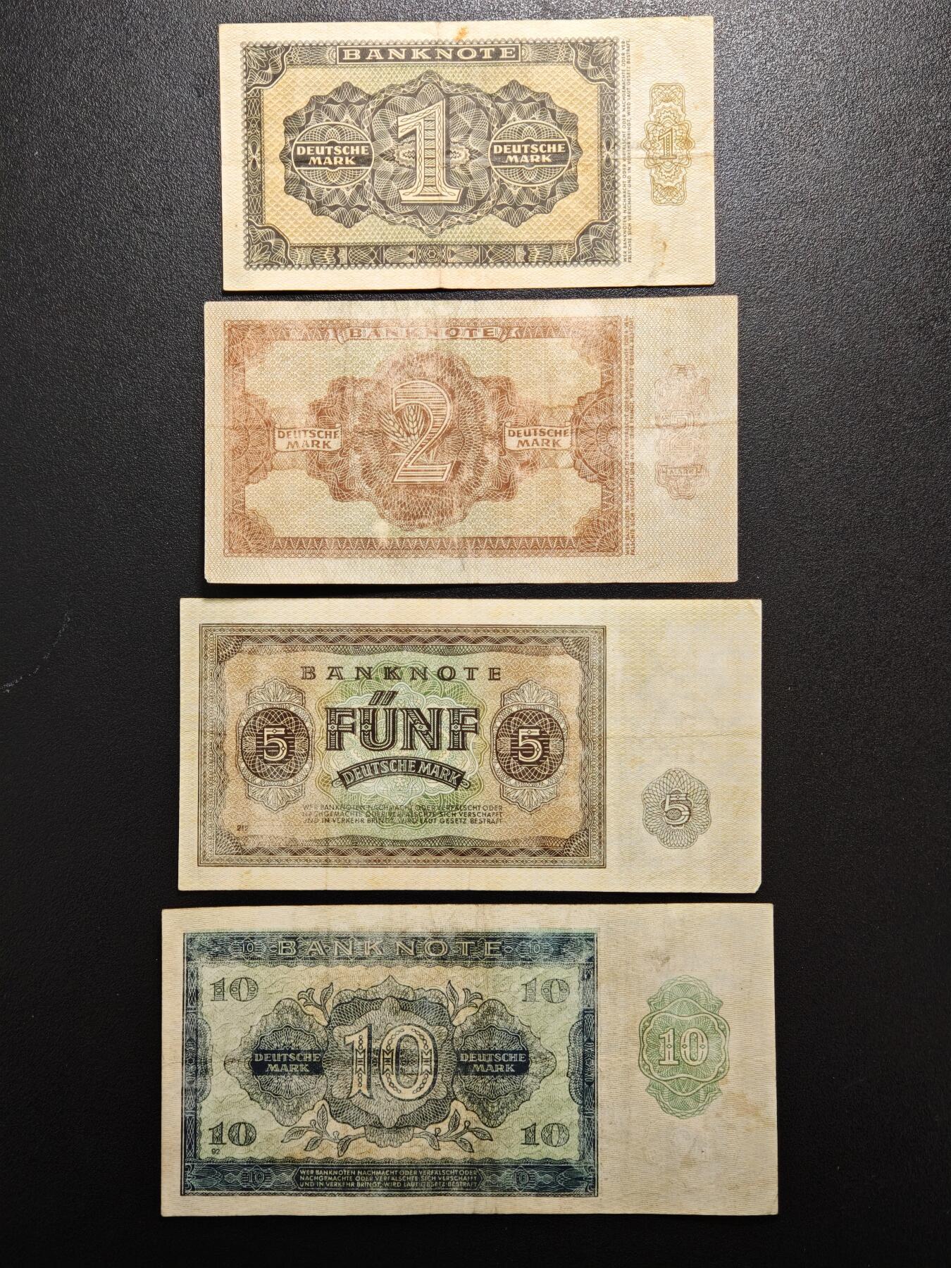 【德藏】世界币章拍卖第159期(元旦专场拍卖) 7张一组 1948年版 德国1、2、5、10、20、50、100马克纸币 二战后西德发行的第一套纸币