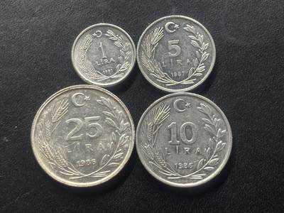 邮泉阁限时拍卖第三十八场 亚洲专场（硬币在国外。请付邮费6元。） - 土耳其1980年代铝币4枚