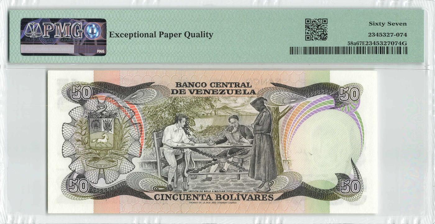 小福收藏拍卖第198期 评级币精选场  本期有菲律宾百位靓号100000比索超大纪念钞 苏里南25000盾花鸟版最高值 柬埔寨珍品56年50瑞尔 南越未发行版最高值打飞机  巴哈马彩背 老挝中国代印57年样钞 匈牙利 斯洛伐克 法罗群岛等多国精美高分珍稀老钞精品纸币 委内瑞拉 1981年 50玻利瓦尔 纪念钞 A冠 无47 千位号 PMG67 EPQ 季军分