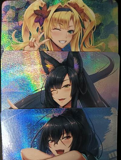 花开卡拍第53期（12月28号周日截拍，品控勿拍!!!拍品不寄存，运费5元，自制卡难免瑕疵，可能存在轻微撞角爆边等出厂瑕疵，品控介意勿拍！） - 补丁卡牌 泳装女孩小套纱布闪 3张