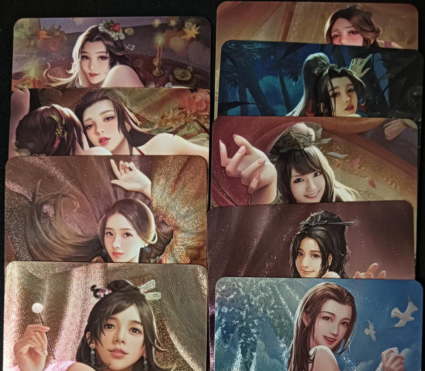 花开卡拍第53期（12月28号周日截拍，品控勿拍!!!拍品不寄存，运费5元，自制卡难免瑕疵，可能存在轻微撞角爆边等出厂瑕疵，品控介意勿拍！） 宁缺卡牌 历代美人粗闪套卡 9张