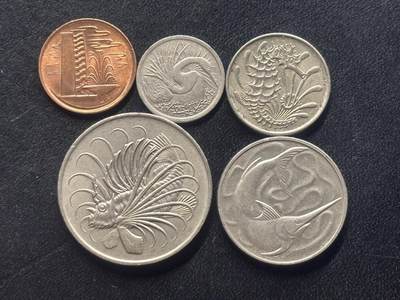 邮泉阁限时拍卖第三十八场 亚洲专场（硬币在国外。请付邮费6元。） - 新加坡老版5枚