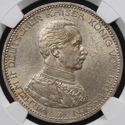 修遠堂世界钱币第九十九期 - NGC MS64 1913年威廉二世军装5马克大银币 流通版5马克MS不多见