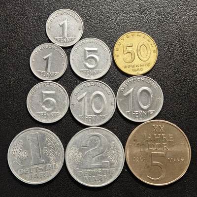 【德藏】世界币章拍卖第159期(元旦专场拍卖) - 10枚一组 1950-69年 东德芬尼及马克铝币、铜币 好品相