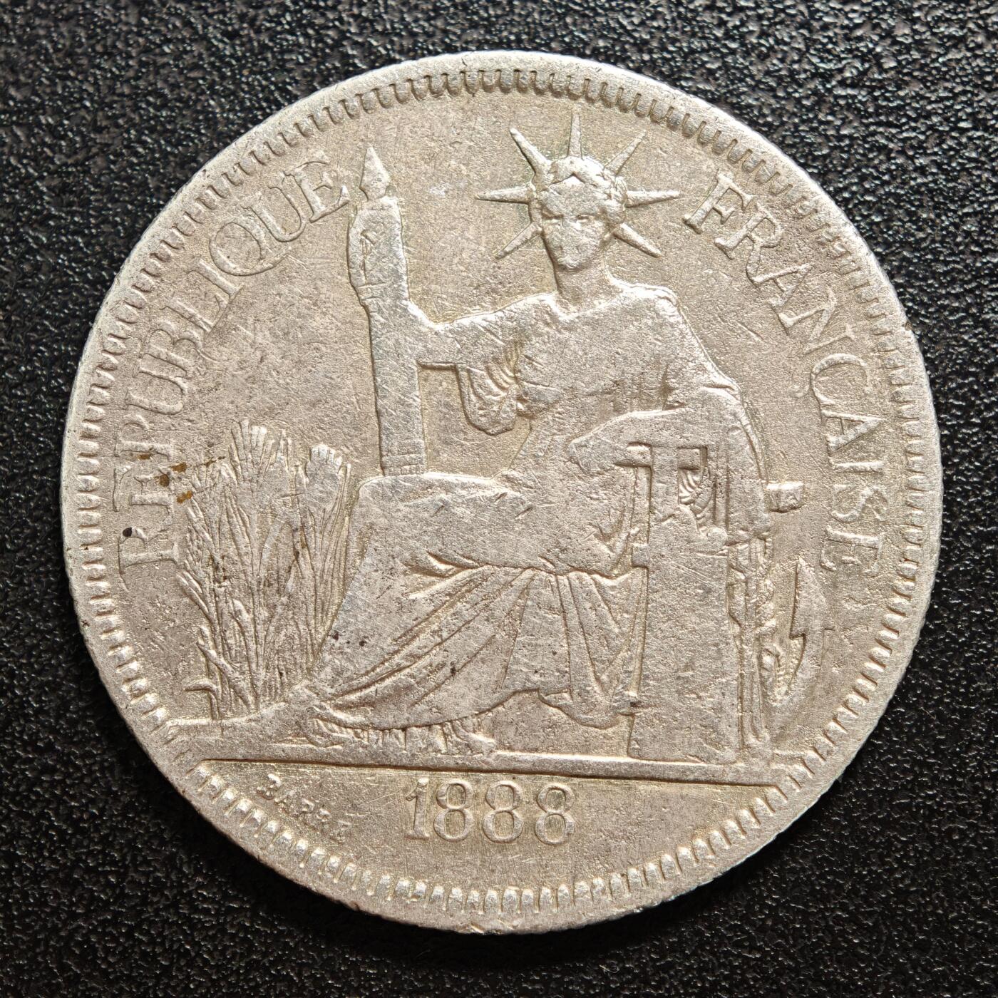 【德藏】世界币章拍卖第159期(元旦专场拍卖) 1888年 法属印支坐洋银币 直径约：38.9mm；重约：26.6g