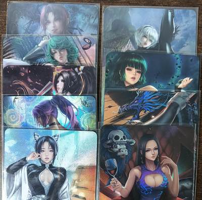 花开卡拍第53期（12月28号周日截拍，品控勿拍!!!拍品不寄存，运费5元，自制卡难免瑕疵，可能存在轻微撞角爆边等出厂瑕疵，品控介意勿拍！） - 好好先生卡牌 动漫女主单卡9张合集 折光彩闪