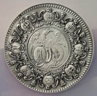 万国钱币拍卖第058期（万国新年大拍） NGC MS62 1958年瑞士后铸巴塞尔城市景观2泰勒大银币 复古做旧工艺好状态