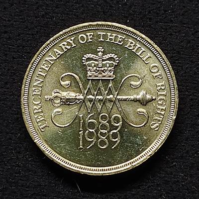 【全场包邮】纯粹捡漏拍490场（免费代拍第27场） - 英国1989年2镑权利法案300周年圣爱德华王冠纪念币