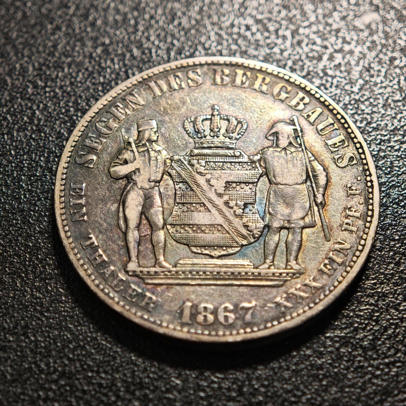 【德藏】世界币章拍卖第159期(元旦专场拍卖) 1867年 德国萨克森采矿泰勒银币 直径约：33.1mm；重约：18.1g