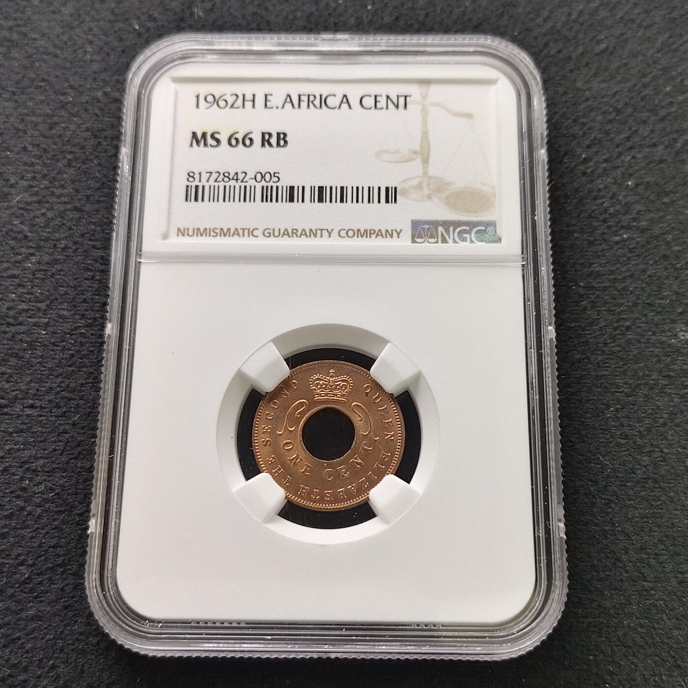 【全场包邮】纯粹捡漏拍491场（免费代拍第28场） 【收藏级·冠军分】东非1962年H厂1分铜币-NGC MS66 RB