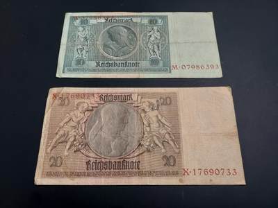 博彦收藏   1月3日 8点钱币专场 全场包邮 - 1929 德国旧版  10/20 马克 2张 流通品