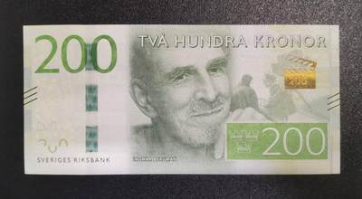 《艾美收藏》第226期-12.28周日外币精品场-蛇年收官 - 瑞典2015年200克朗UNC-右上角有一处小黄点 电影戏剧以及歌剧导演英格玛·柏格曼