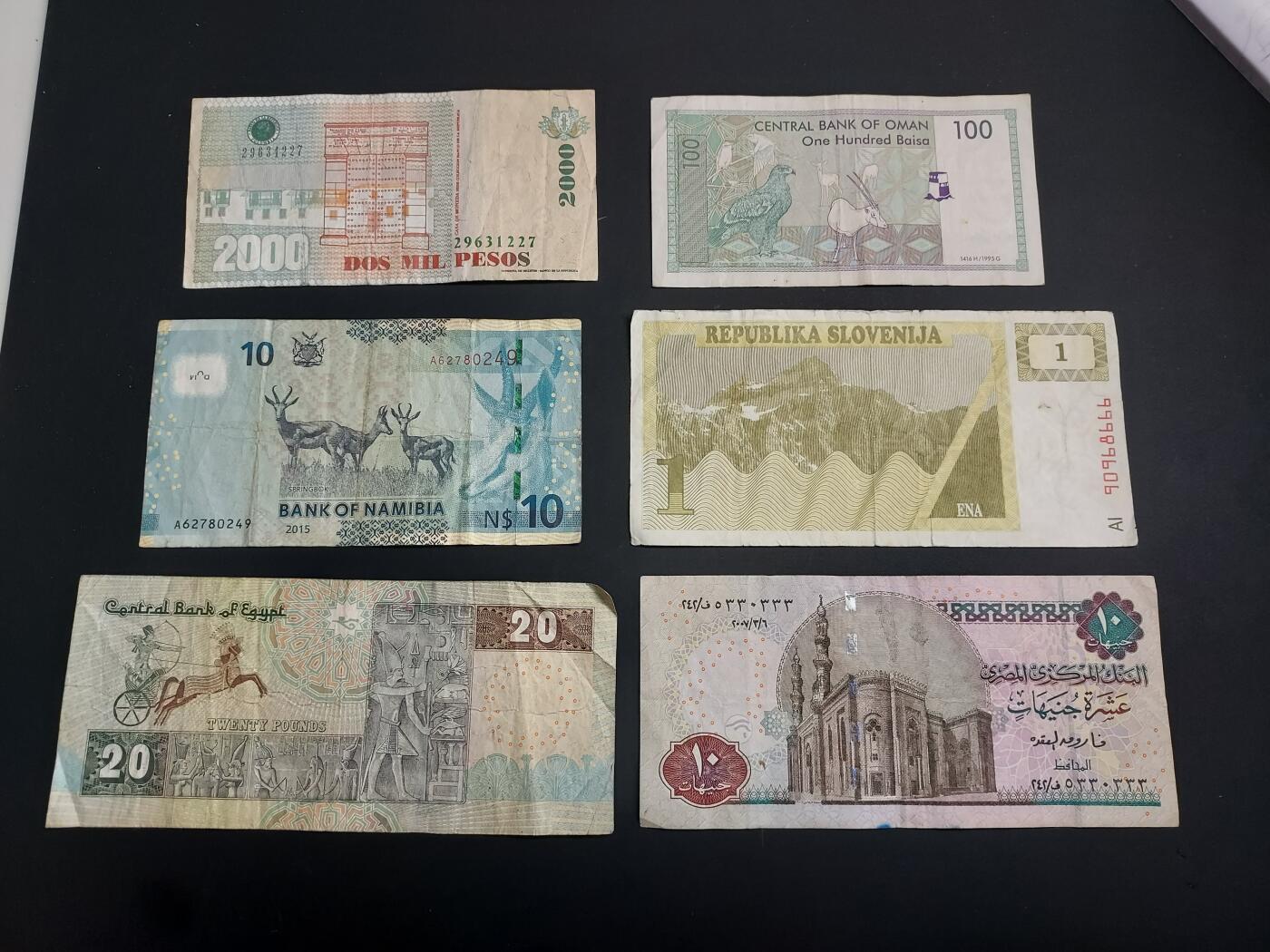 博彦收藏   1月3日 8点钱币专场 全场包邮 哥伦比亚 等外国纸币6张 流通品