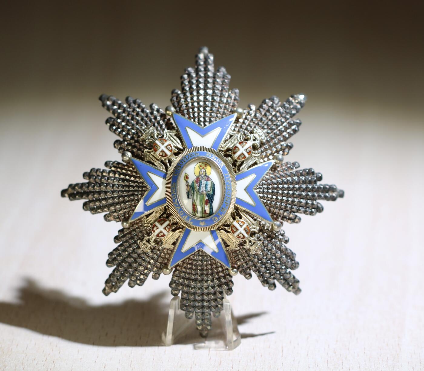 大猫徽章拍卖第285期 塞尔维亚王国一级圣萨瓦勋章星芒一套 绶带稍有开丝