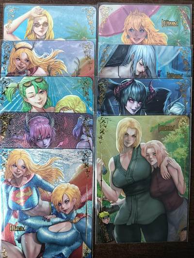 花开卡拍第53期（12月28号周日截拍，品控勿拍!!!拍品不寄存，运费5元，自制卡难免瑕疵，可能存在轻微撞角爆边等出厂瑕疵，品控介意勿拍！） - 玩卡秀 动漫双女主系列 一套9张 粗闪