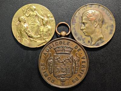 【德藏】世界币章拍卖第159期(元旦专场拍卖) - 3枚一组 欧洲老铜章 详细尺寸请看拍品介绍