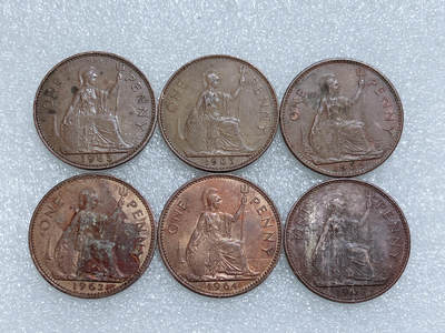 第一海外回流一元起拍收藏 散集专场  第283期 - 英国不同年份1便士铜币 5枚 大不列颠英国女神