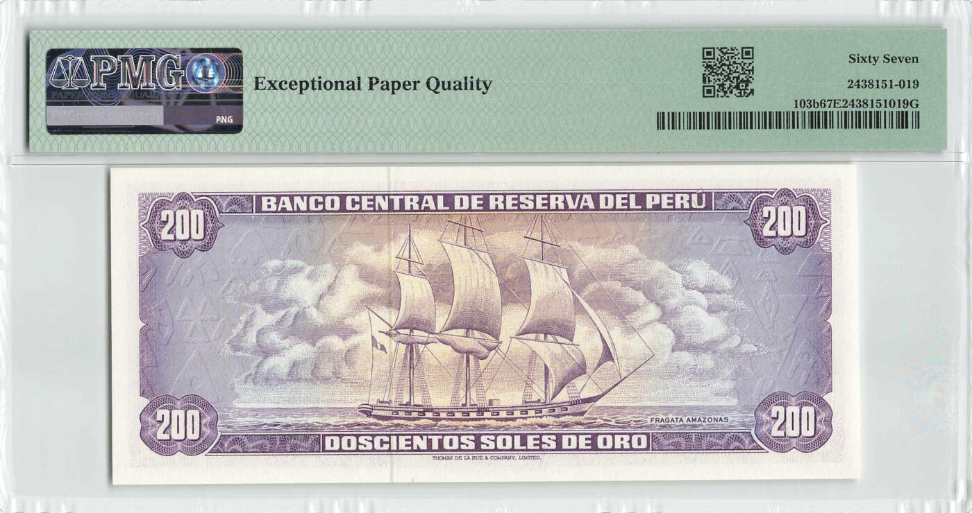 小福收藏拍卖第200期 【庆典场 中拍就有好礼相赠】评级币精选场 本期有捷克斯洛伐克20年100克朗慕夏作品大珍 69分倒置百位号布隆迪世界最大纸币  35年版加拿大经典 苏格兰格拉斯哥大学500年纪念钞倒置小号 卡塔尔80年100里亚尔冠军分 美国教育券 意大利拉斐尔 乌克兰 库克群岛 墨西哥 南斯拉夫 亚美尼亚等多国精美高分珍稀老钞精品纸币 秘鲁 1974年 200索尔 很少见版本 PMG67 EPQ 唯2亚军分（冠军分仅2枚）