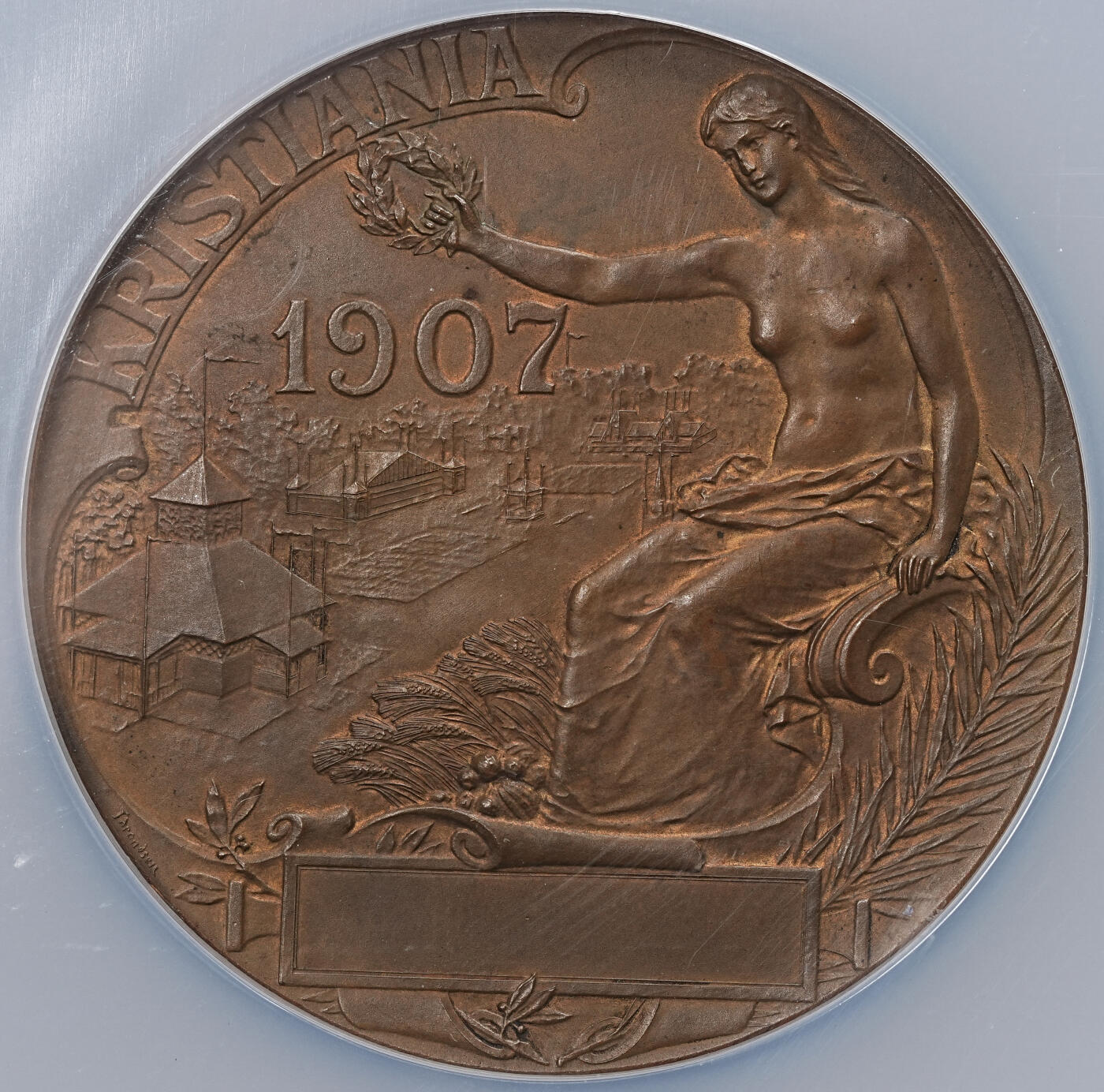 修遠堂世界钱币第九十九期 NGC评级 1907年第三届北欧园艺博览会纪念章一套，银，铜各一枚  其中银章35.00mm，重19.47g，铜章56.00mm，重66.30g