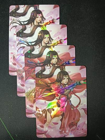 花开卡拍第53期（12月28号周日截拍，品控勿拍!!!拍品不寄存，运费5元，自制卡难免瑕疵，可能存在轻微撞角爆边等出厂瑕疵，品控介意勿拍！） - 绘天阁 艺术卡 妍华传钟无艳彩闪三渐变+特藏 4张