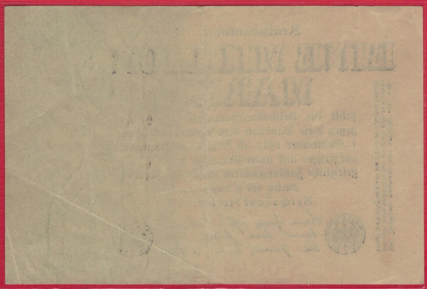 德国1923年1000000马克(100万马克) P-101 有号码版(无4) 实物图 八八品 有号码版较少