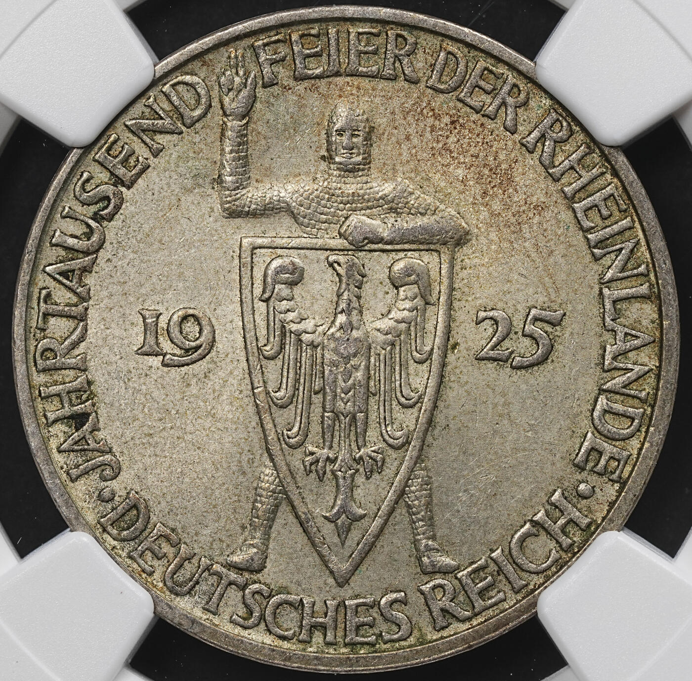 修遠堂世界钱币第九十九期 NGC MS62 1925年德国魏玛共和国-莱茵兰千年纪念3马克银币 D厂铭