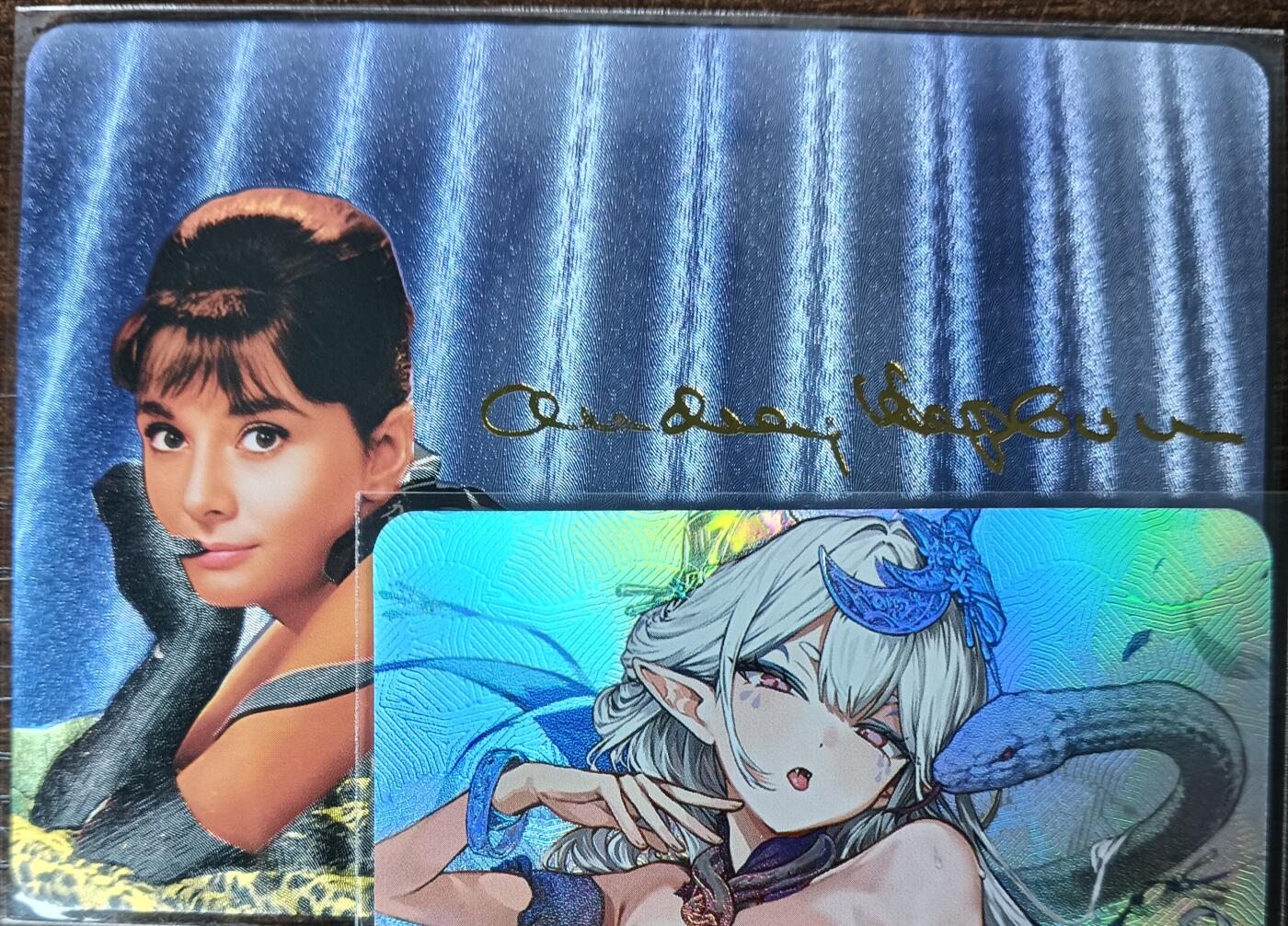 花开卡拍第53期（12月28号周日截拍，品控勿拍!!!拍品不寄存，运费5元，自制卡难免瑕疵，可能存在轻微撞角爆边等出厂瑕疵，品控介意勿拍！） 玩卡秀 满赠特卡乙蛇+好评卡奥黛丽赫本 折光彩闪、粗闪