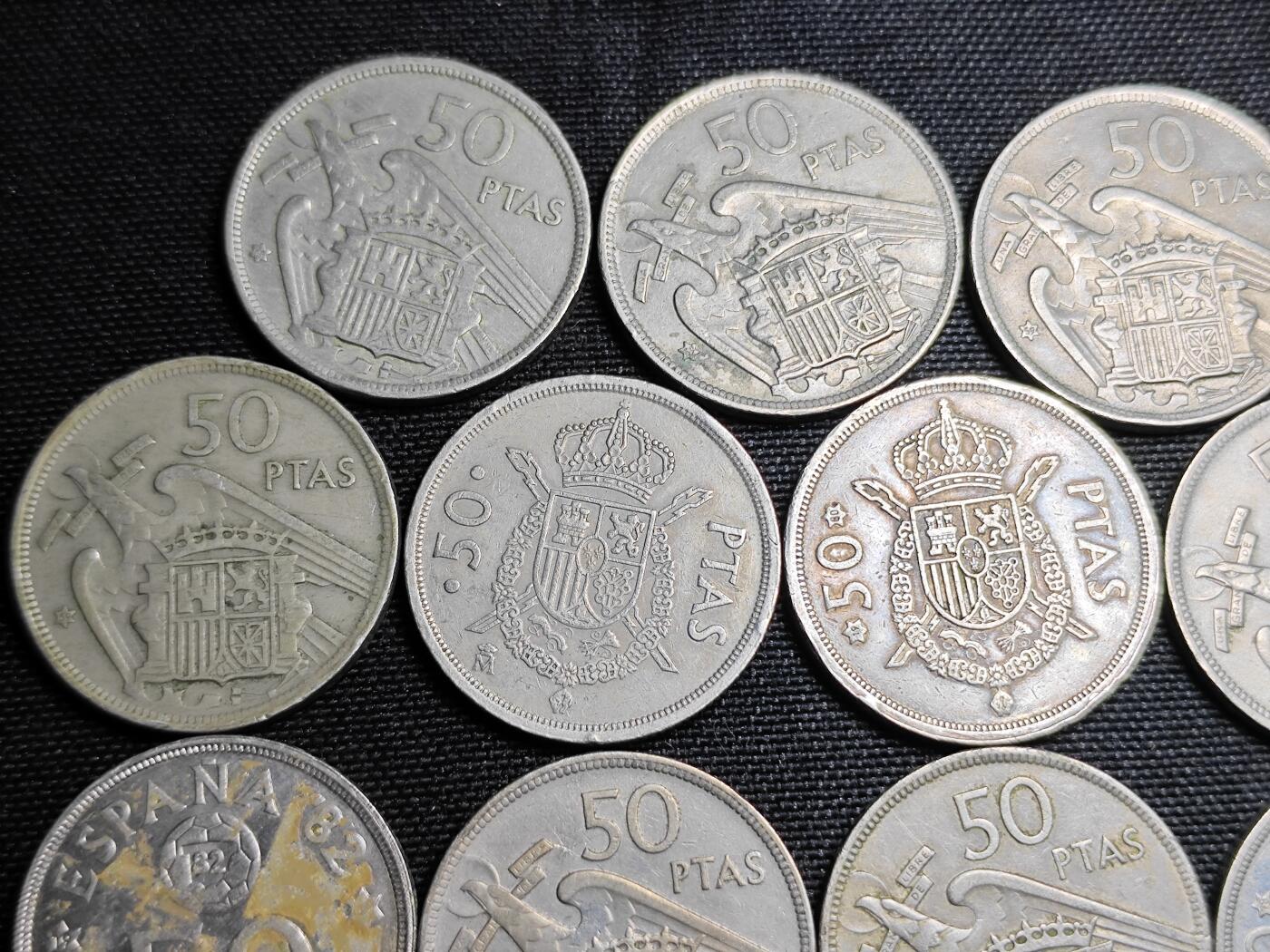 KK钱币收藏小铺 《套币 好品/批量散币专场》  2月预留时间 周末发货  西班牙50比塞塔 大币 一组19枚 含纪念币