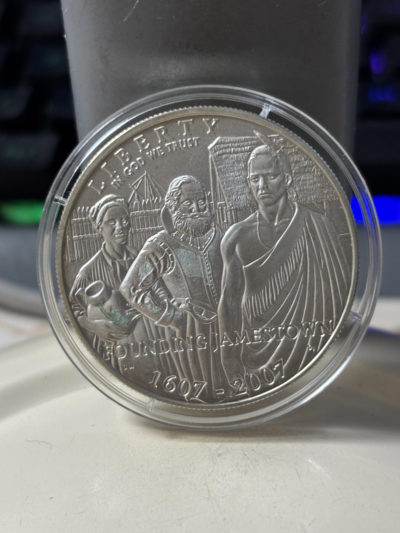 第186期拍卖 获奖美国2007年詹姆斯敦建城400周年纪念银币,900银，26.72克，荣获世界硬币大奖赛