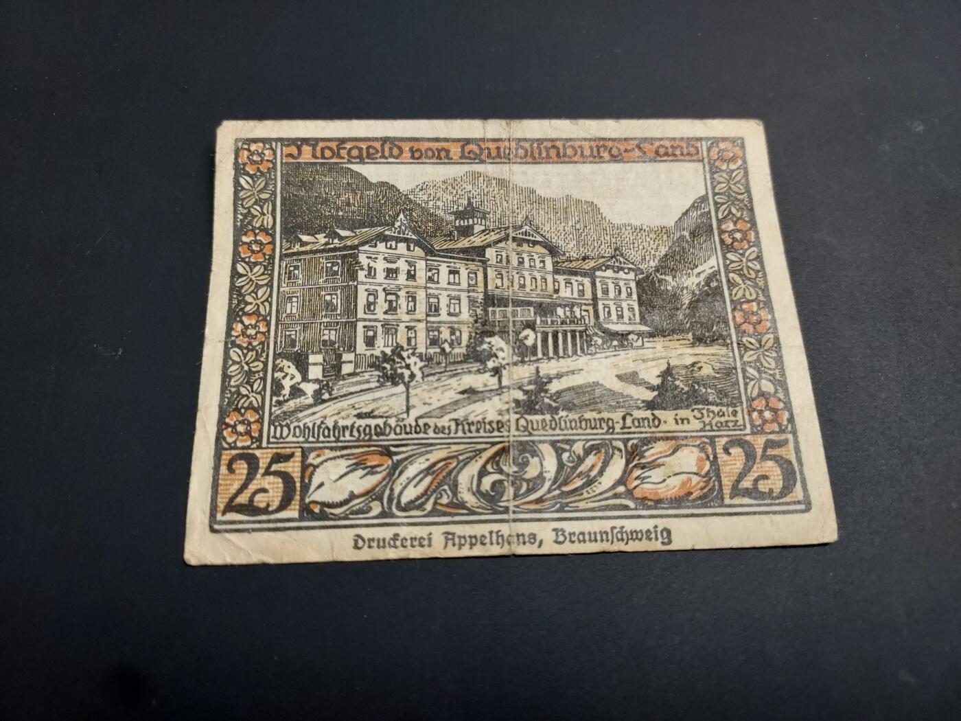 博彦收藏   1月3日 8点钱币专场 全场包邮 德国1923 地方 25芬尼纸币 流通品