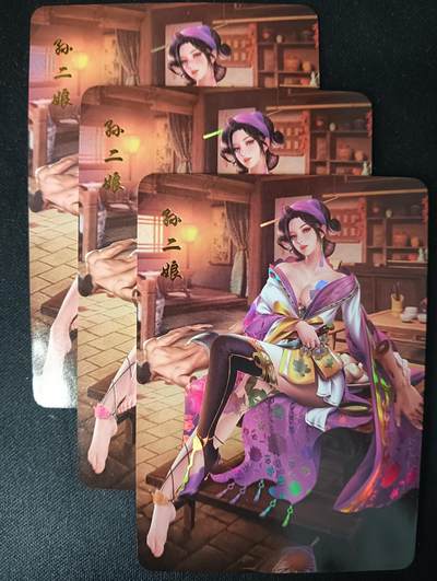 花开卡拍第53期（12月28号周日截拍，品控勿拍!!!拍品不寄存，运费5元，自制卡难免瑕疵，可能存在轻微撞角爆边等出厂瑕疵，品控介意勿拍！） - 青鸾殿 孙二娘 彩闪 3张