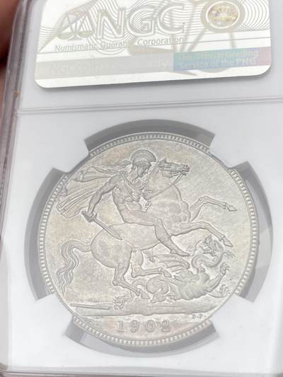 万国钱币拍卖第058期（万国新年大拍） NGC PF63 1902年英国爱德华七世马剑精制克朗 磨砂精制Matte工艺 原味酱彩素描质感