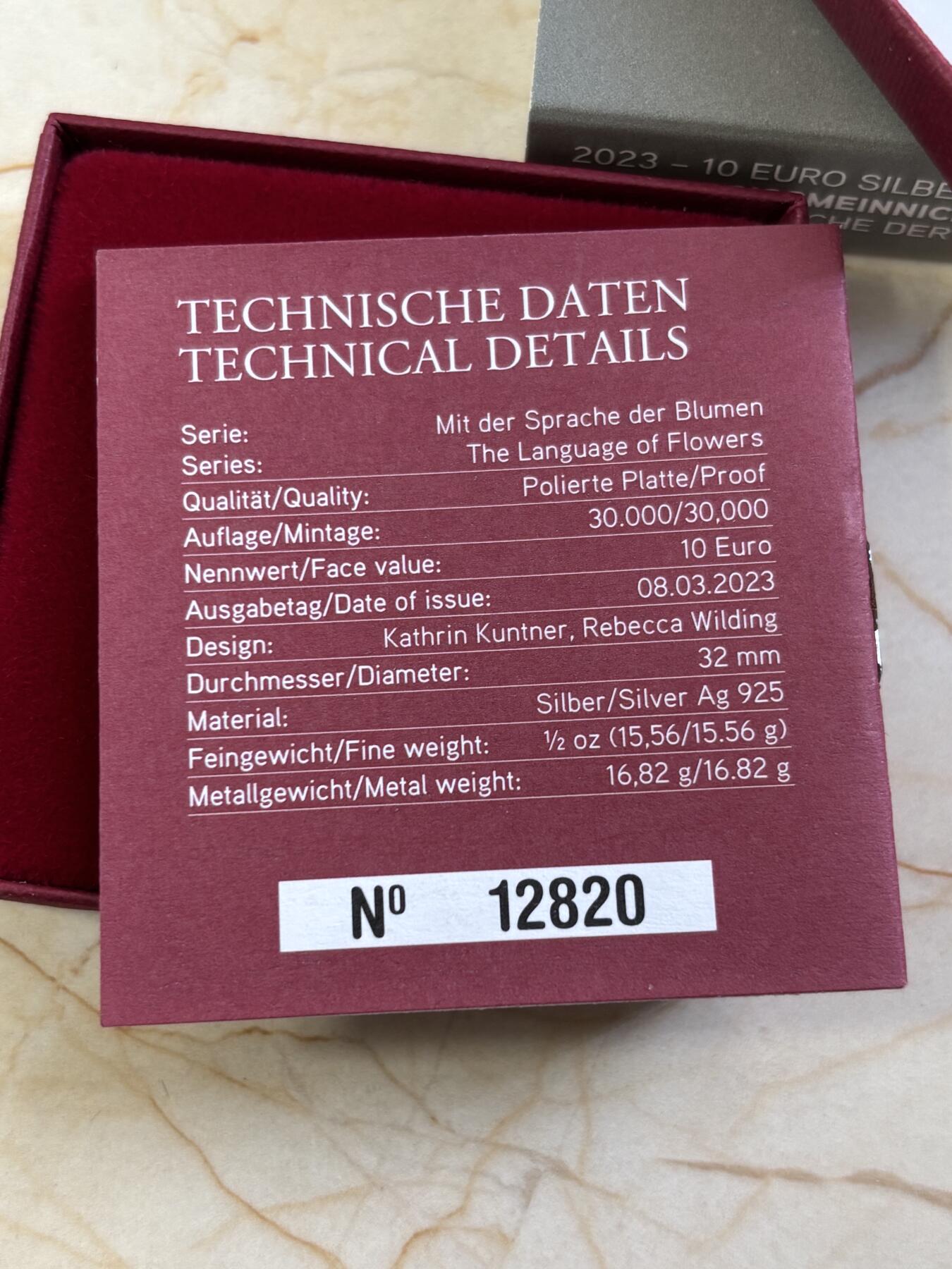 第186期拍卖 盒证齐全奥地利2023年花语系列勿忘我NGC评级首期蓝标70分彩色精制纪念银币
