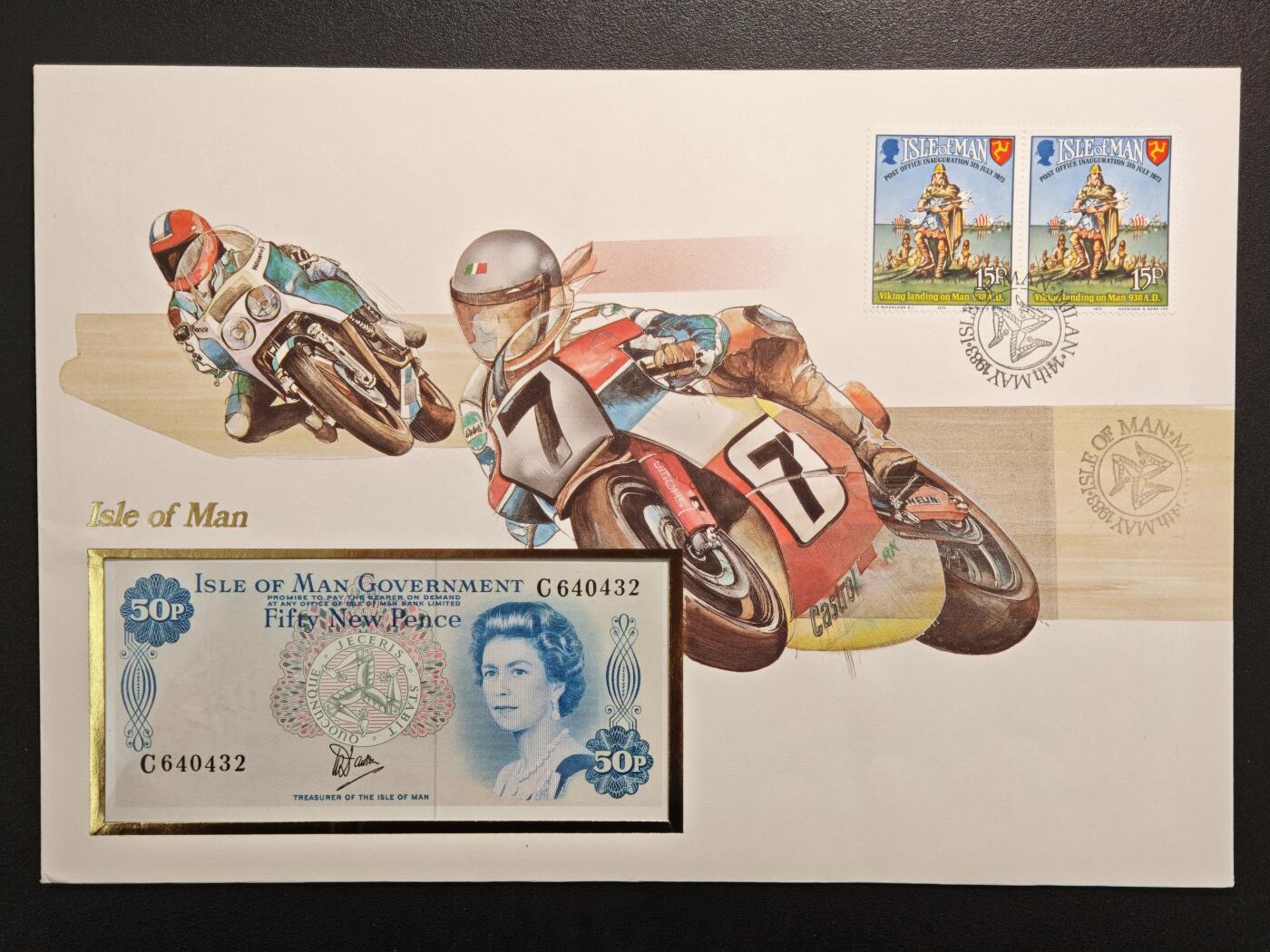 【德藏】世界币章拍卖第159期(元旦专场拍卖) 1983年 马恩岛“TT摩托车赛”主题纸币邮票纪念封 带藏品说明卡