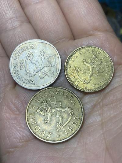 2025年第一百四十场(总第一百六十六场）外国好品散币场(免佣金) - 芬兰🇫🇮3枚:1981年20盆尼，1963年50盆尼，1984年1马克