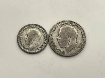 博洋堂世界钱币拍卖第154期（全场包邮） - 英国乔治五世6便士、1先令银币一组2枚