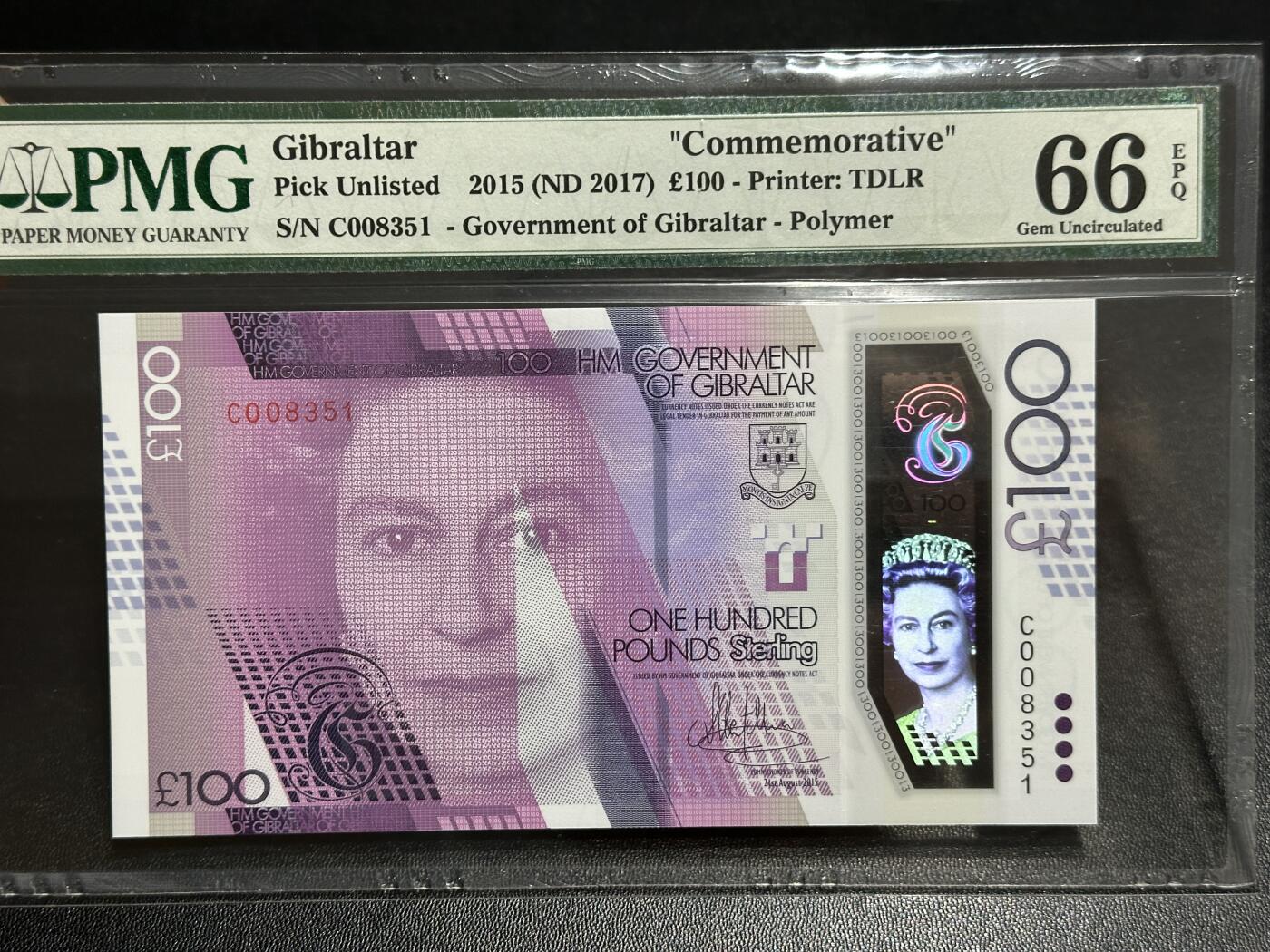 《外钞收藏家》第五百九十七期（年底收官场）（本平台长期征集拍品、欢迎藏友们联系合作） 【首发AAA无47倒置号】英属直布罗陀最高值100英镑 帝王紫的配色非常贵气 AAA首发并且是倒置号非常难得