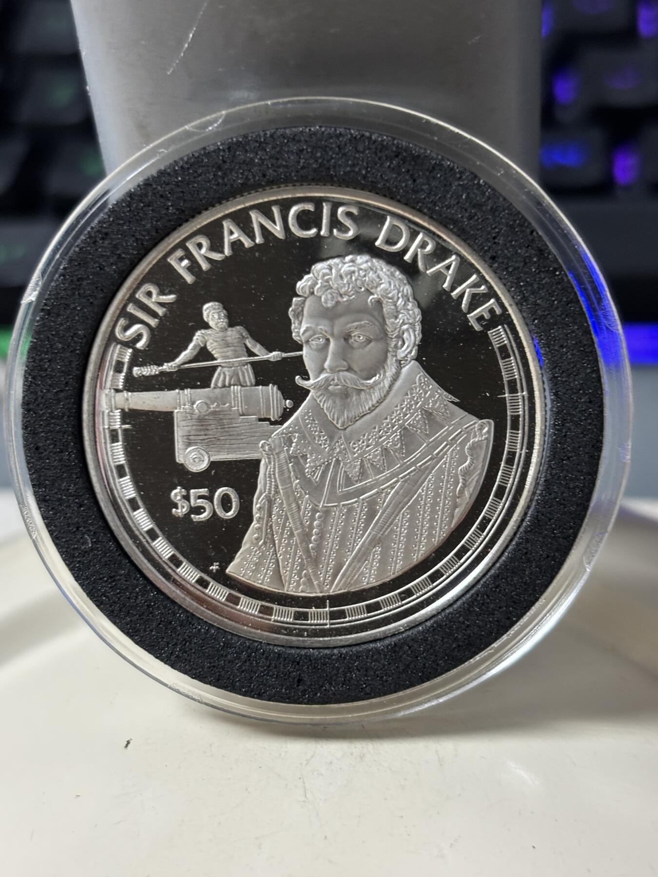 第186期拍卖 库克1988年弗朗西斯·德雷克爵士纪念银币，20.94克，925银，【银价337】