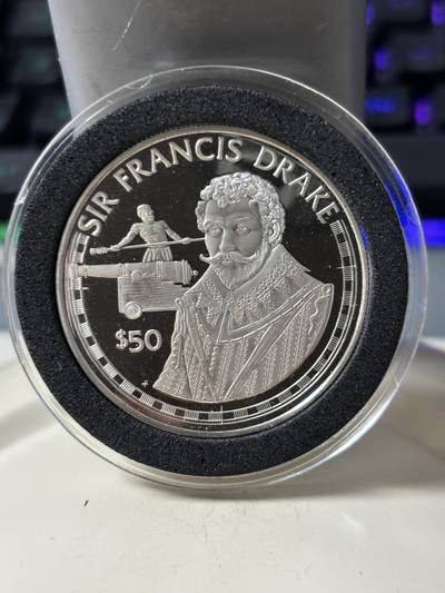 第186期拍卖 - 库克1988年弗朗西斯·德雷克爵士纪念银币，20.94克，925银，【银价337】