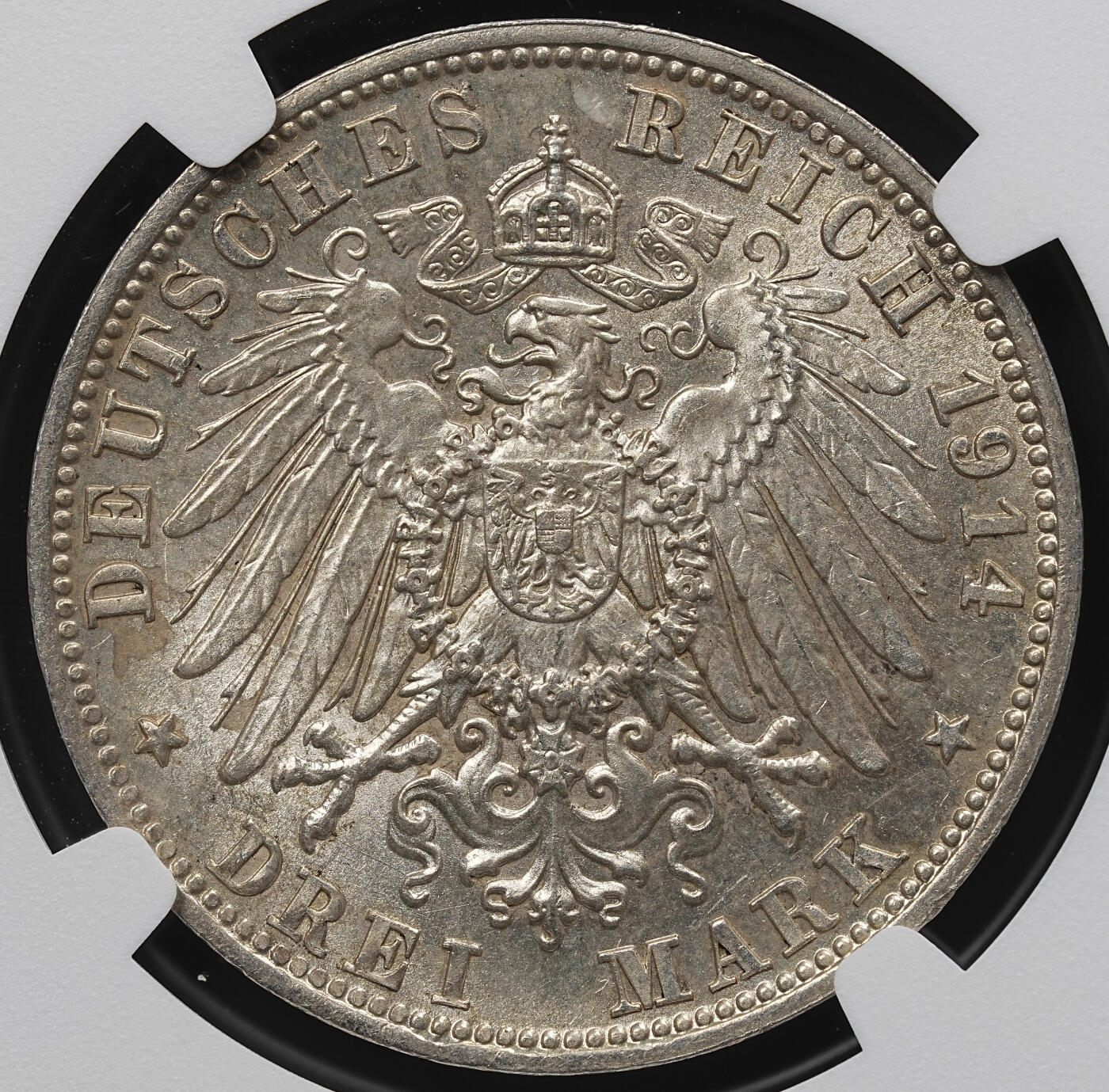 修遠堂世界钱币第九十九期 NGC MS63 1914年巴伐利亚3马克银币 流通版马克MS较少见