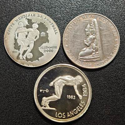 【德藏】世界币章拍卖第159期(元旦专场拍卖) - 3枚一组 2006年 多哥德国世界杯纪念银币 1970年 印度尼西亚独立25周年纪念银币 1983年 古巴1984洛杉矶奥运会5比索纪念银币 品相极佳