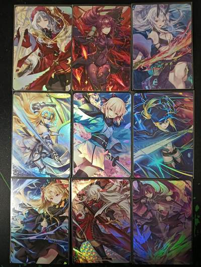 花开卡拍第53期（12月28号周日截拍，品控勿拍!!!拍品不寄存，运费5元，自制卡难免瑕疵，可能存在轻微撞角爆边等出厂瑕疵，品控介意勿拍！） - 猴子动漫 FGO系列 一套9张 画风飘逸洒脱 折光彩闪