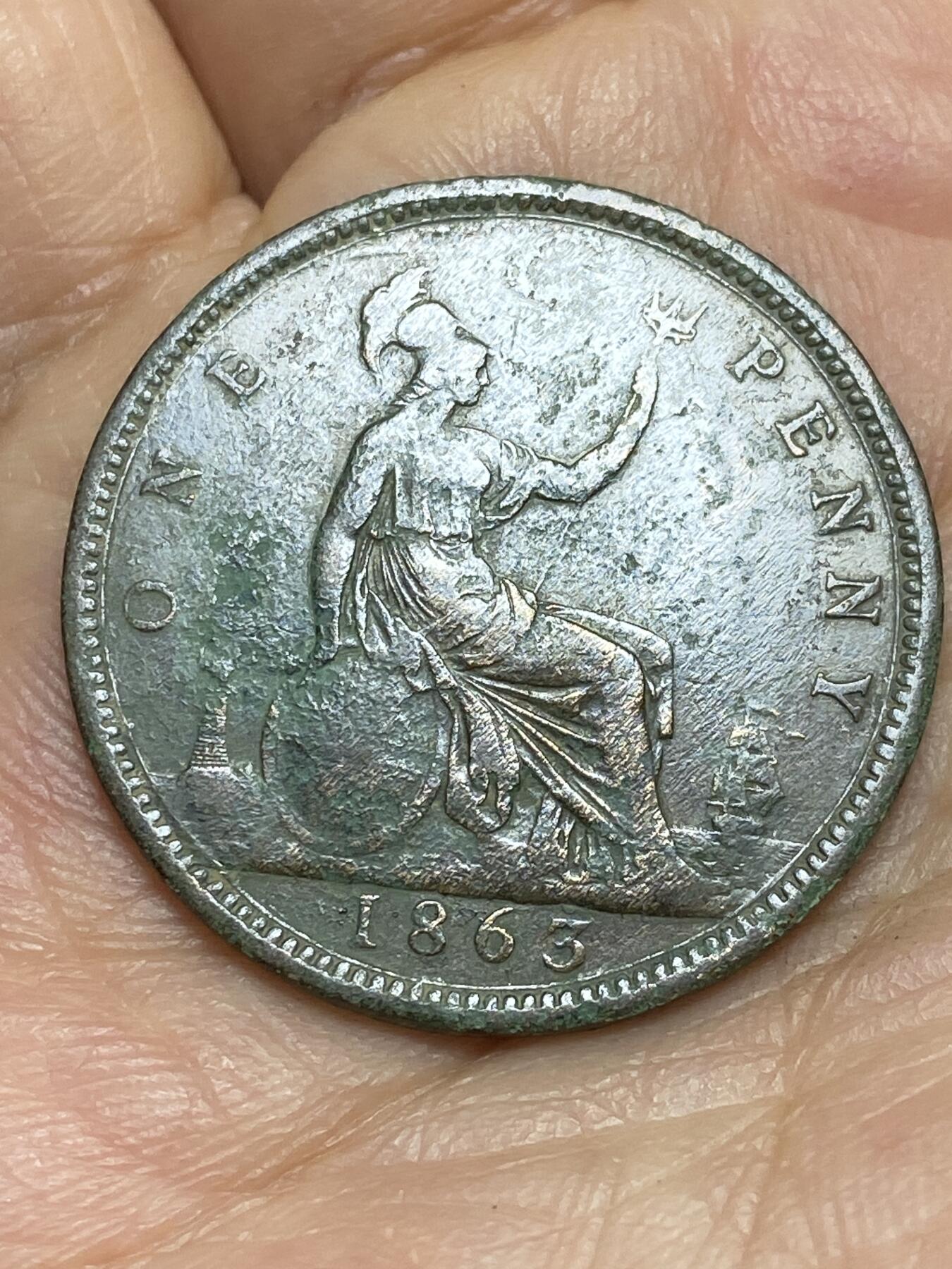 2025年第一百四十三场(总第一百六十九场）外国好品散币场(免佣金) 英国🇬🇧1863年1便士(维多利亚女王中年桂冠第二版)