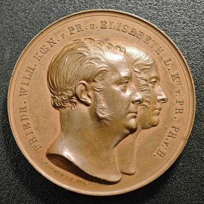 【德藏】世界币章拍卖第159期(元旦专场拍卖) - 1848年 德国普鲁士国王腓特烈·威廉四世与伊丽莎白王后金婚纪念大铜章 雕刻师卡尔·费舍尔作品 直径约：50.5mm；重约：78.4g