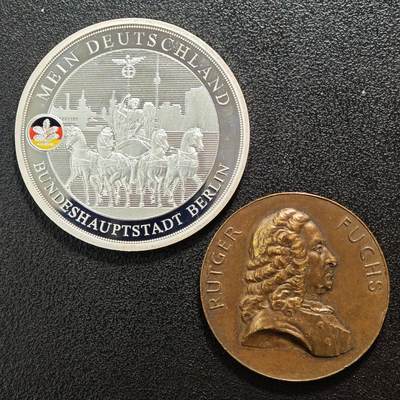 【德藏】世界币章拍卖第159期(元旦专场拍卖) - 2枚一组 欧洲纪念张 一银 一铜 直径约：31.3mm铜,40mm/银；重约：13.5g/铜,20g/银