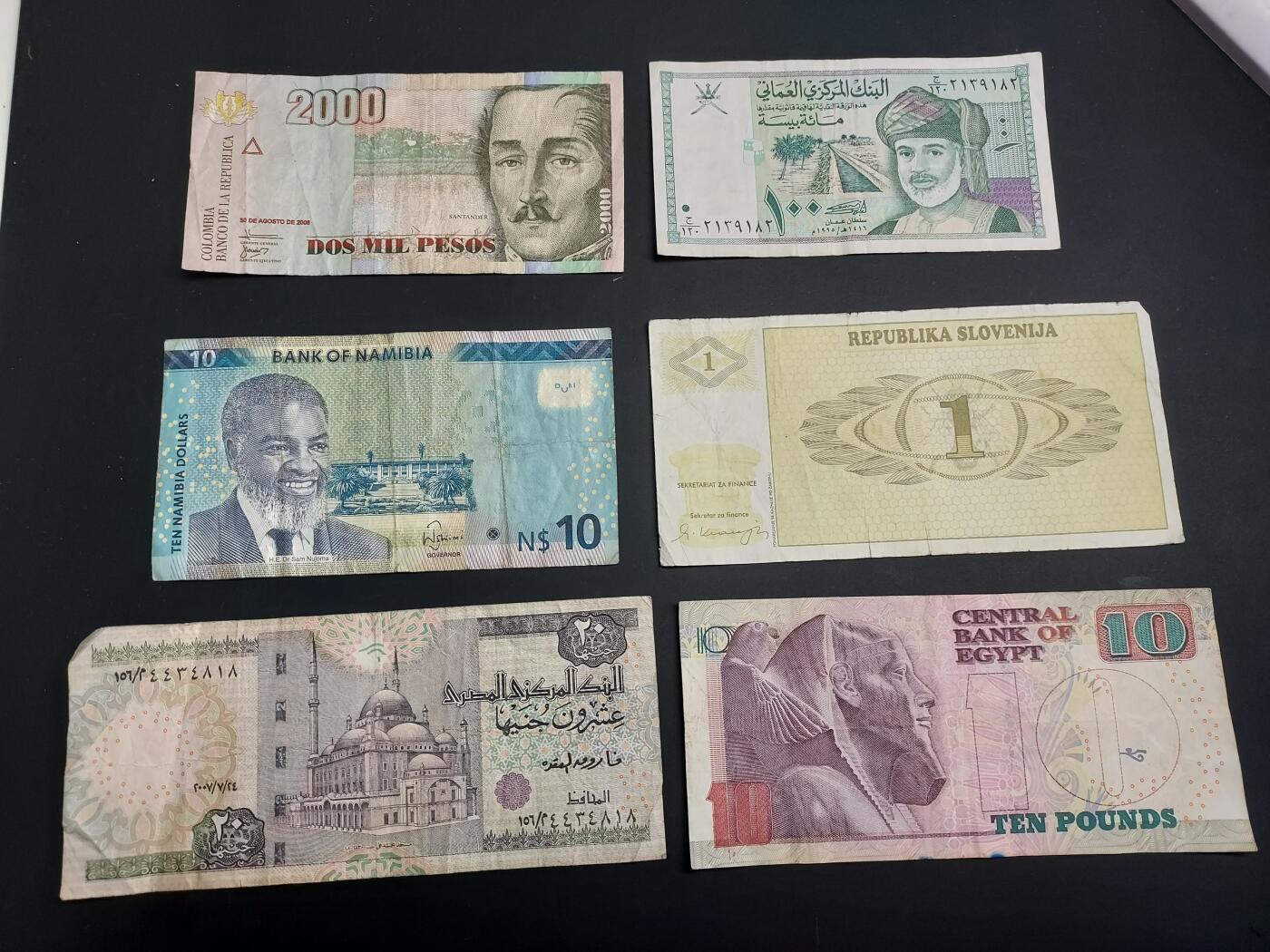 博彦收藏   1月3日 8点钱币专场 全场包邮 哥伦比亚 等外国纸币6张 流通品